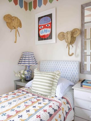 Kids bedroom with rattan wall decor