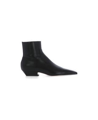 Khaite Black Leather Ankle Boots