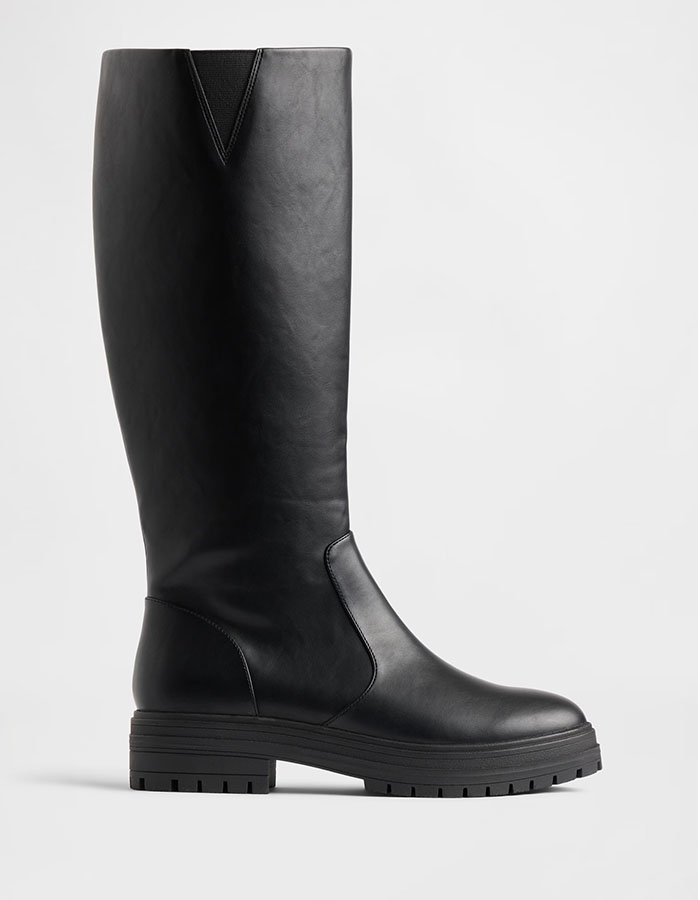 Vegan Leather Lug Sole Tall Boots