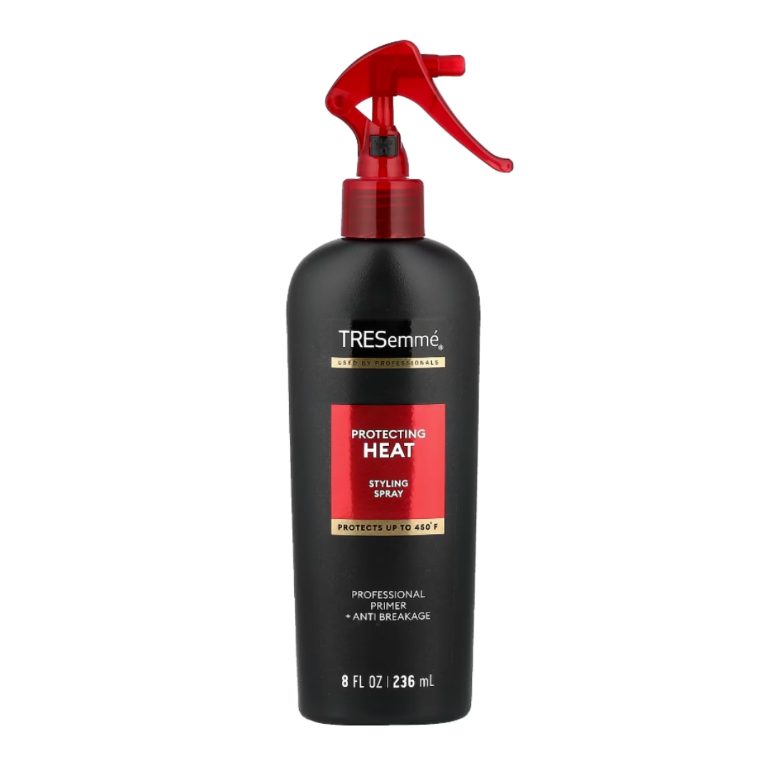A product shot of the TRESemme Protect Heat Styling spray, on a white background