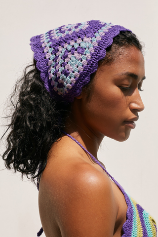 purple crocheted bandana