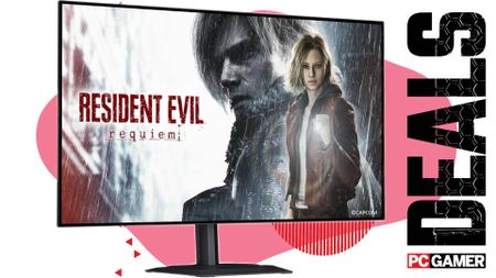 The Gigabyte MO27Q28GR 27-inch OLED gaming monitor floats in the funky PC G deal void.