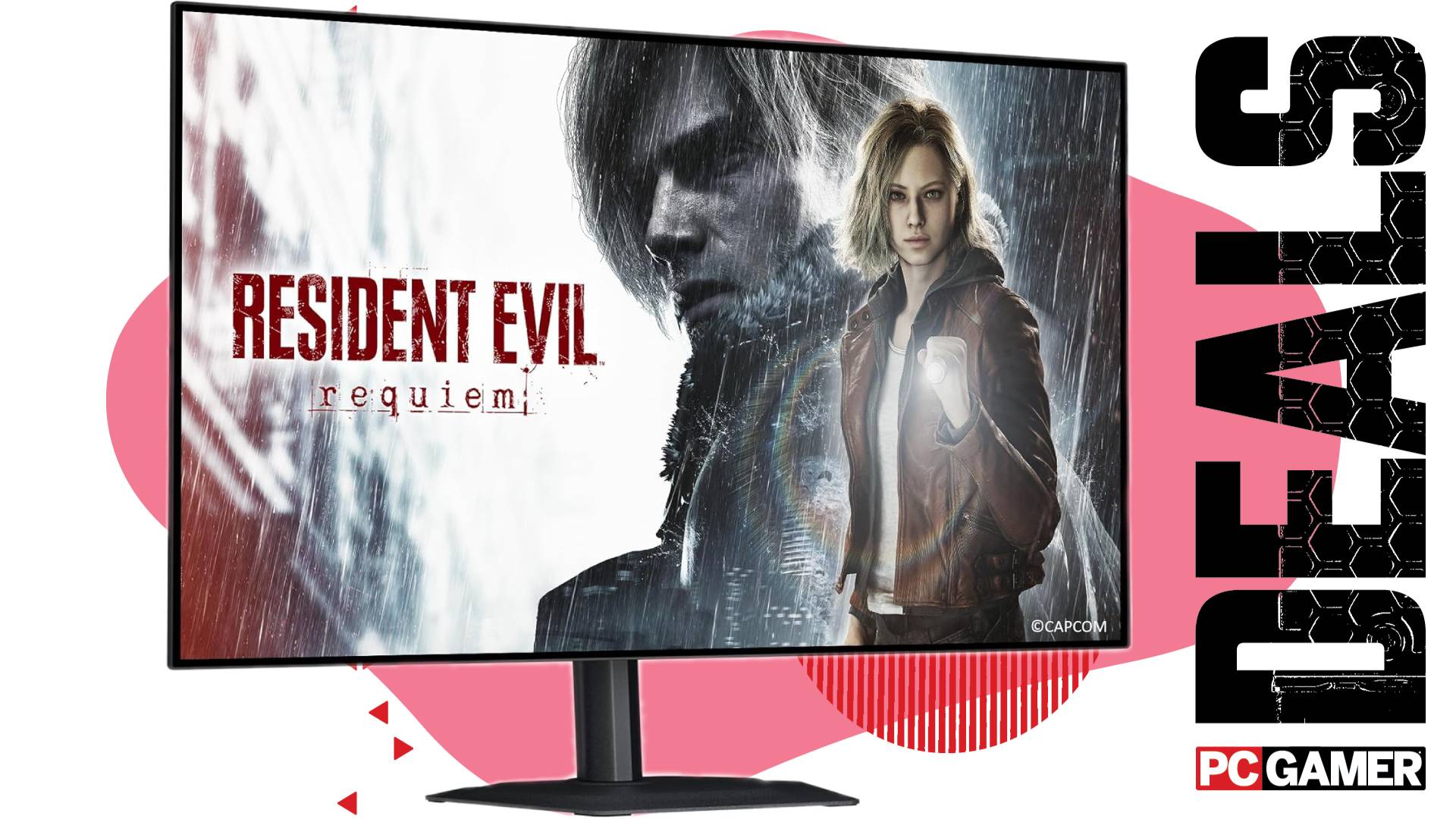 The Gigabyte MO27Q28GR 27-inch OLED gaming monitor floats in the funky PC G deal void.