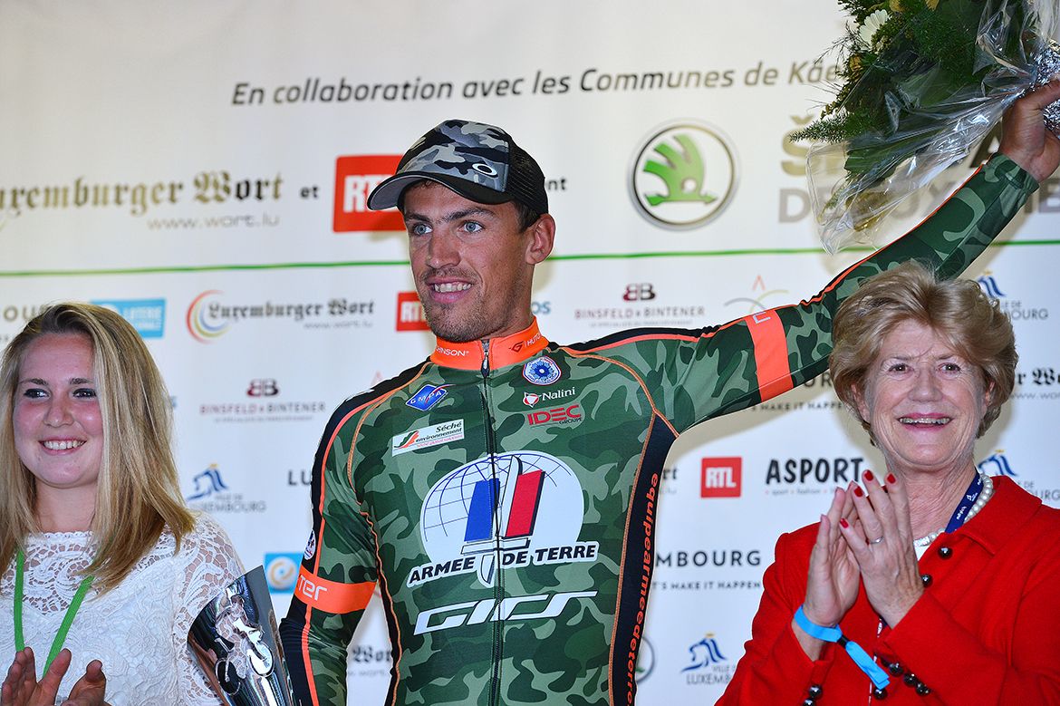 Damien Gaudin (Equipe Cycliste Arm&eacute;e de Terre) on the podium