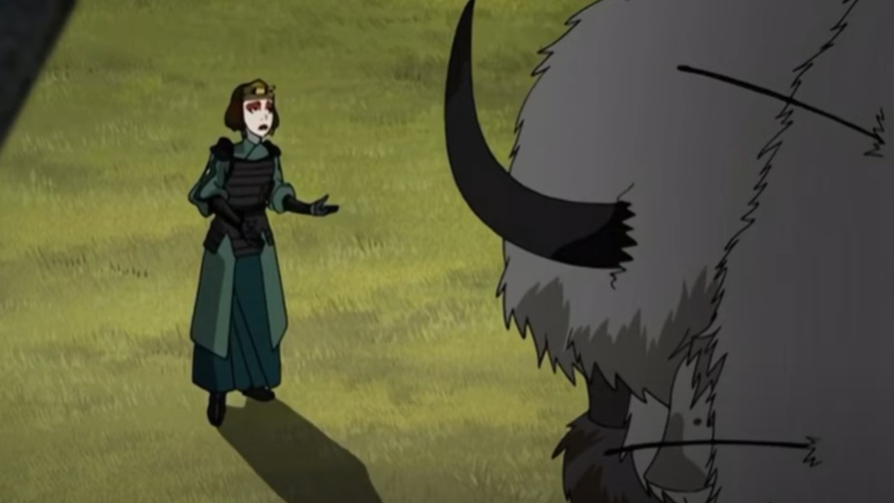 Suki approaching Appa in Avatar.