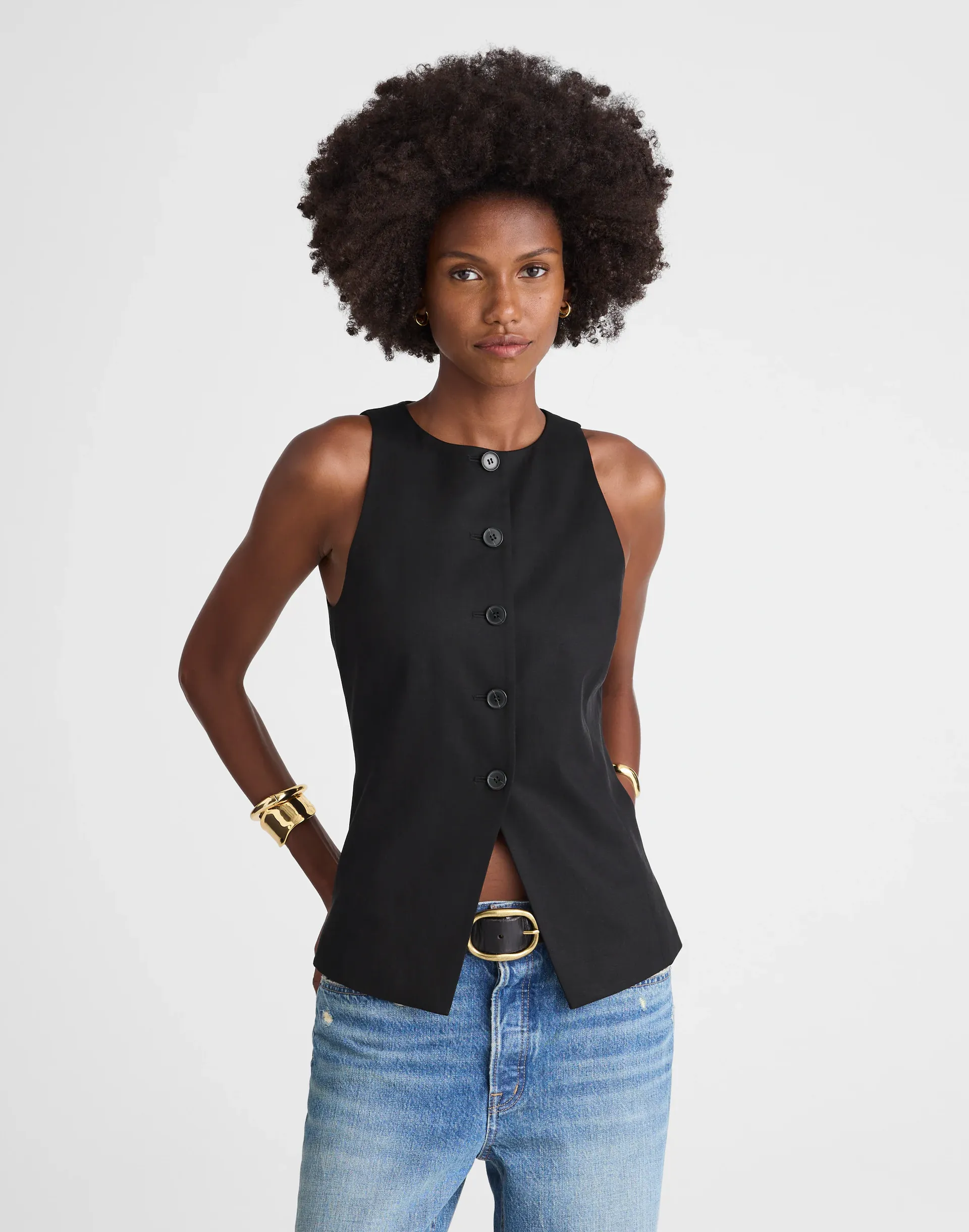Crewneck Cutaway Vest in Drapey Twill