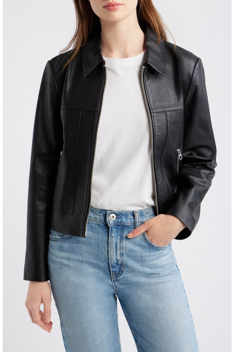 Shrunken Leather Zip Jacket