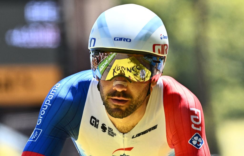 GroupamaFDJ teams French rider Thibaut Pinot cycles to the finish line during the 20th stage of the 109th edition of the Tour de France cycling race 407 km individual time trial between LacapelleMarival and Rocamadour in southwestern France on July 23 2022 Photo by AnneChristine POUJOULAT AFP Photo by ANNECHRISTINE POUJOULATAFP via Getty Images