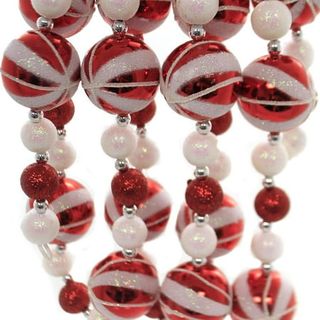 Kurt Adler Glitter Candy Ball Garland, Christmas Decoration Red and White 6 Ft.