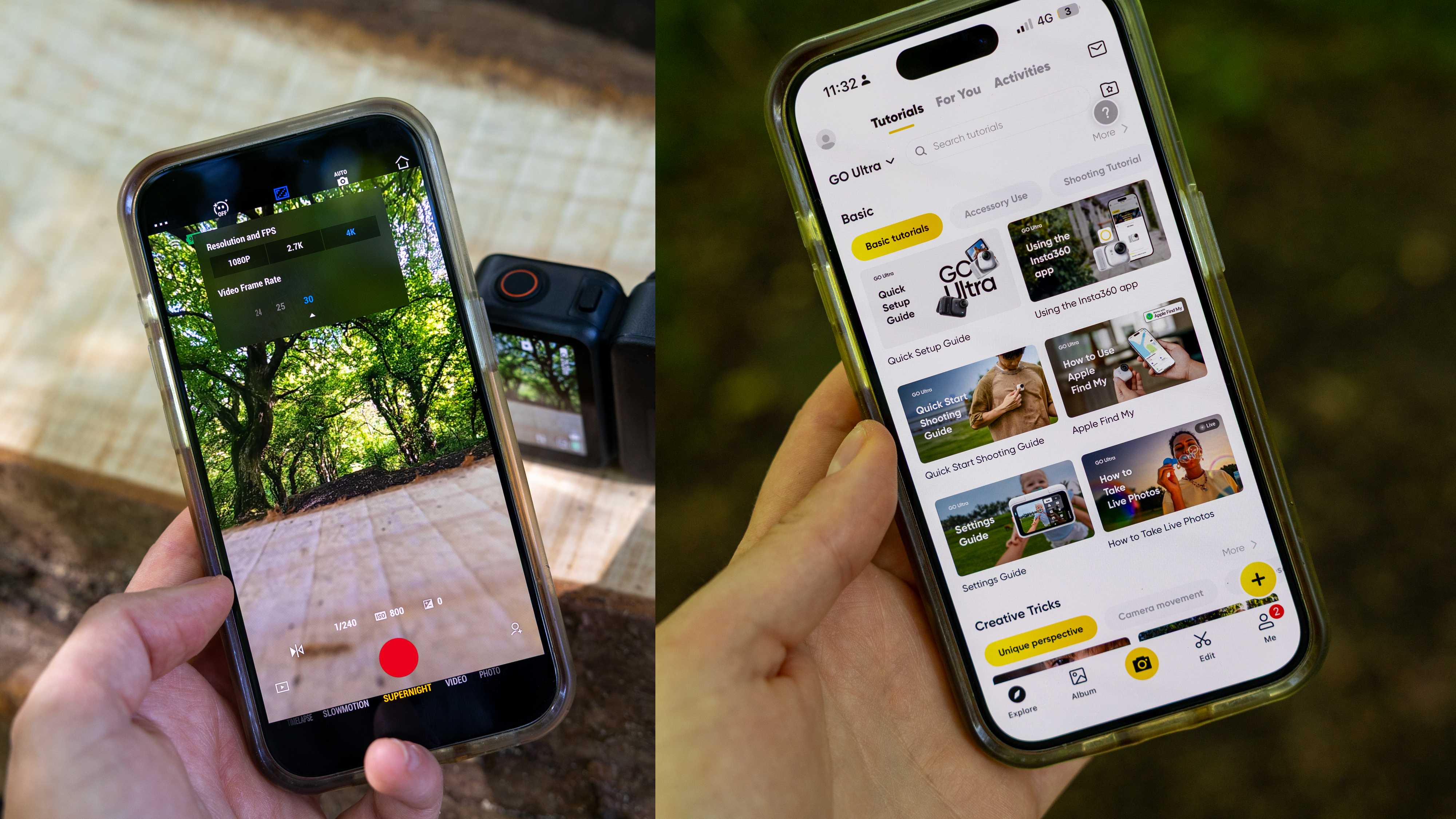The DJI Osmo Nano and Insta360 Go Ultra action cameras