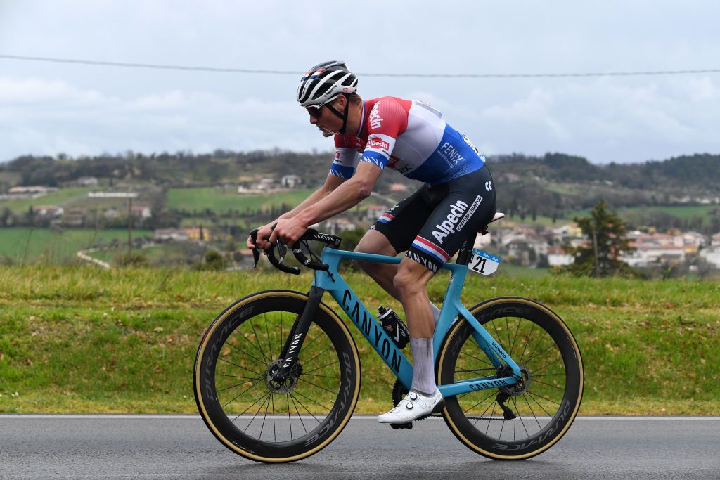 CASTELFIDARDO ITALY MARCH 14 Mathieu Van Der Poel of Netherlands and Team AlpecinFenix during the 56th TirrenoAdriatico 2021 Stage 5 a 205km stage from Castellalto to Castelfidardo 175m Breakaway TirrenoAdriatico on March 14 2021 in Castelfidardo Italy Photo by Tim de WaeleGetty Images