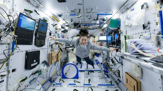 Chinese astrnaut Wang Yaping inside the Tianhe space station.