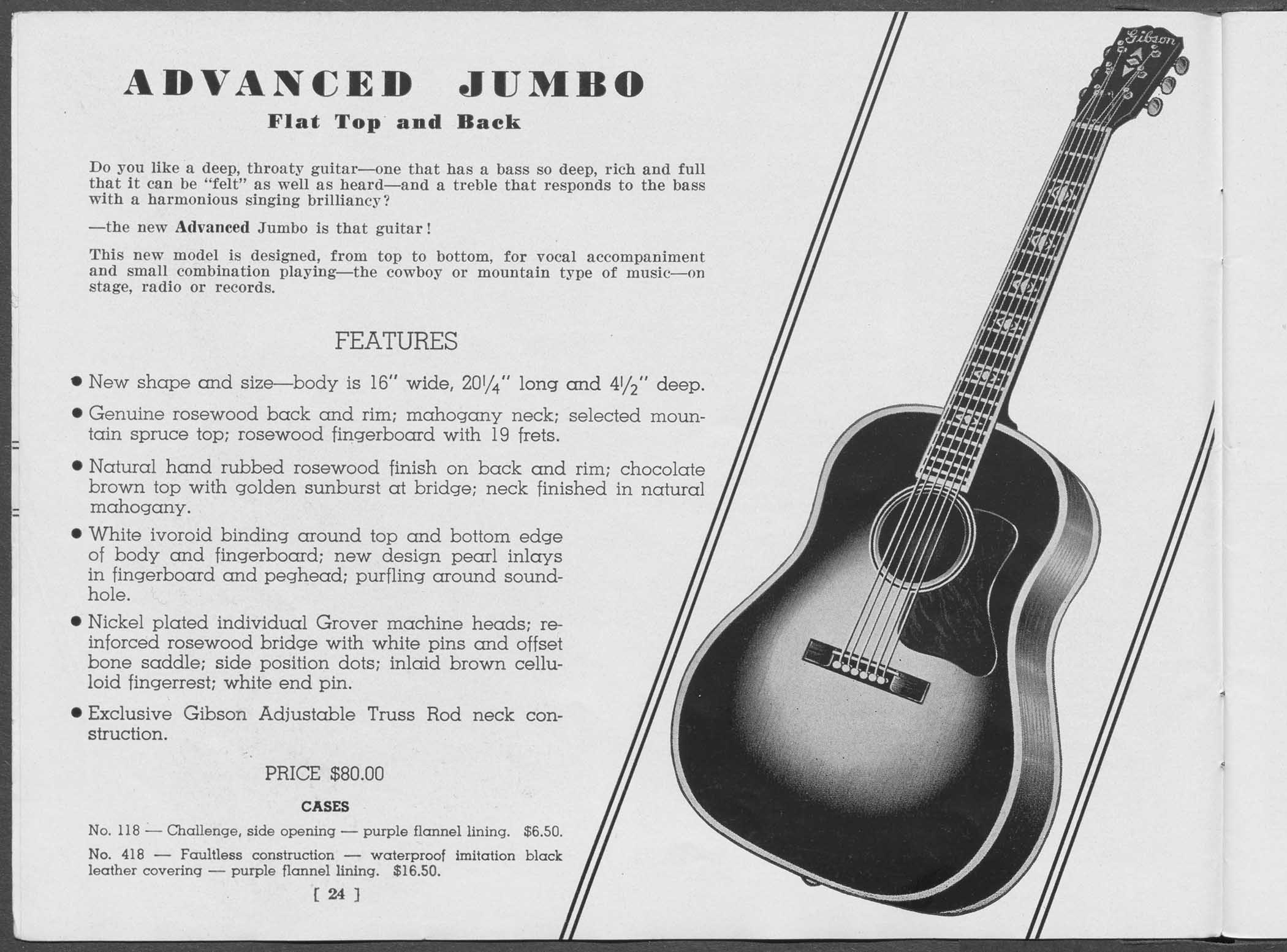 A vintage Gibson promotional leaflet for the Advanced Jumbo