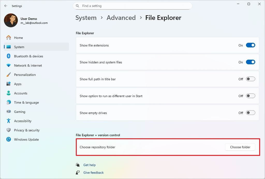 File Explorer version control