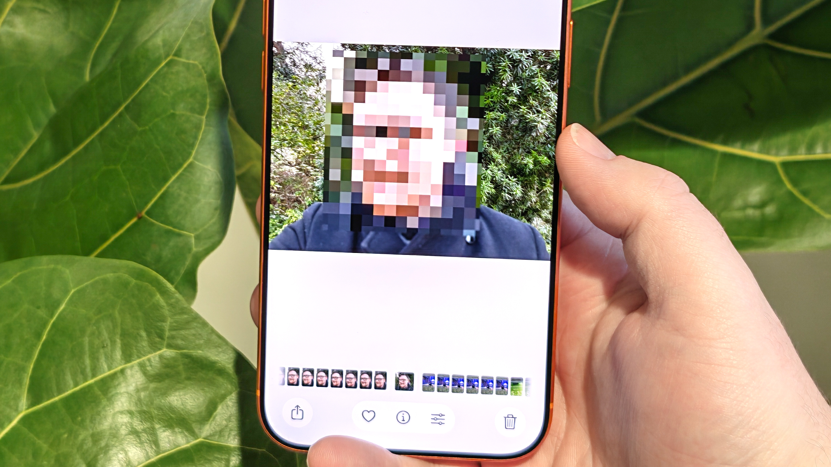 A pixelated photo on an iPhone