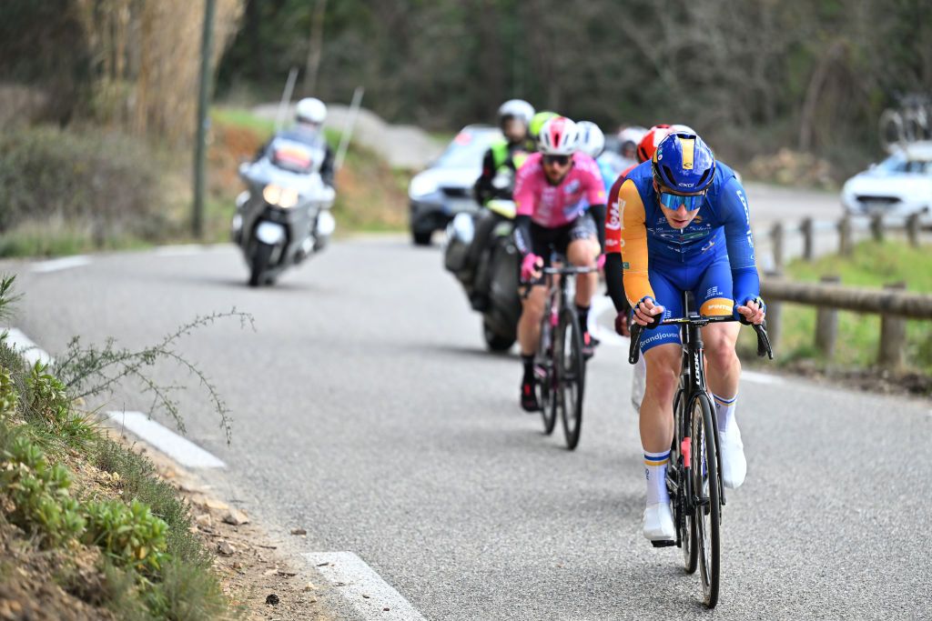FAYENCE FRANCE FEBRUARY 21 Mael Guegan of France and Team CIC U Nantes competes in the breakaway during the 2nd Classic Var 2025 a 1549km one day race from Le Luc to Fayence on February 21 2025 in Fayence France Photo by Billy CeustersGetty Images