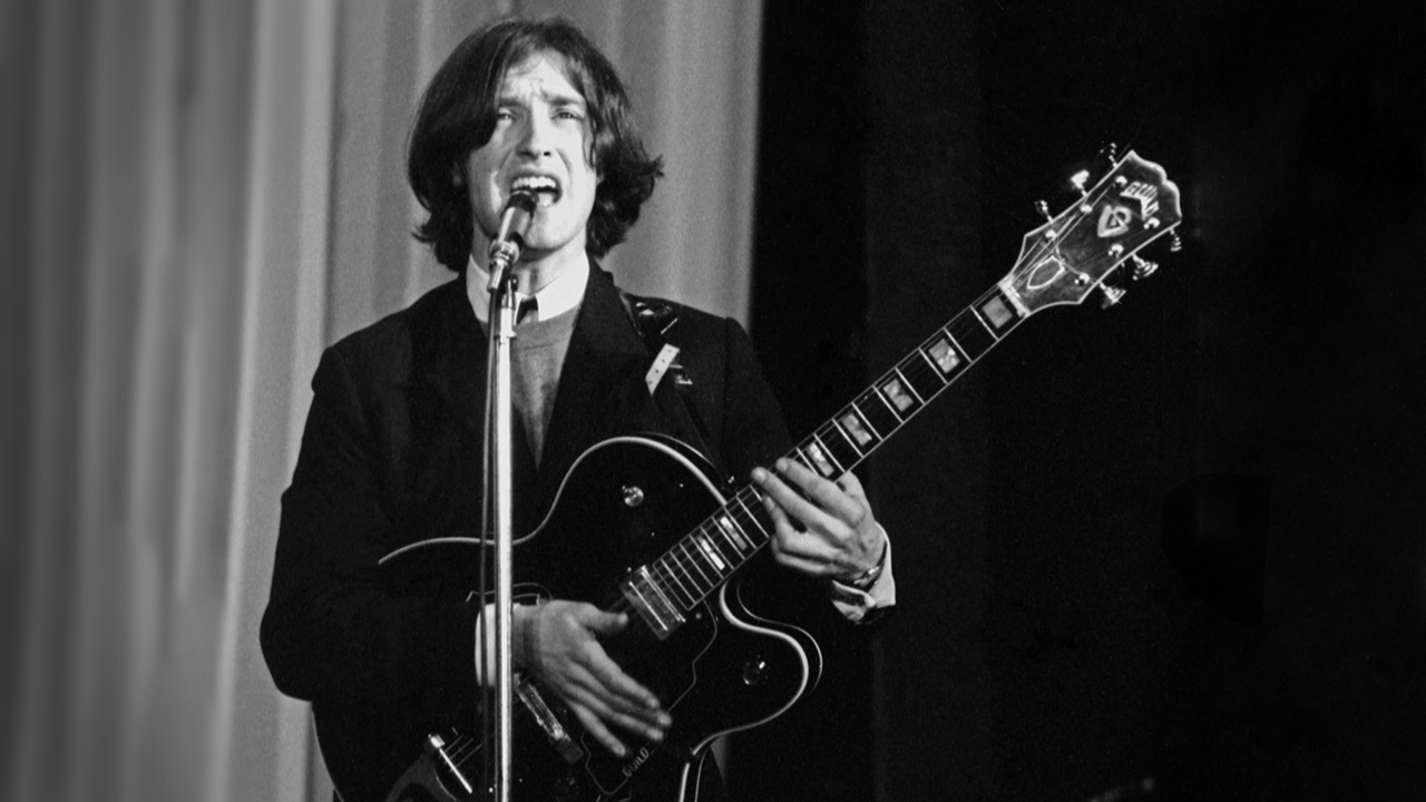 Dave Davies of  the British rock band The Kinks, on the stage of the Olympia Hall in Paris in 1964.
