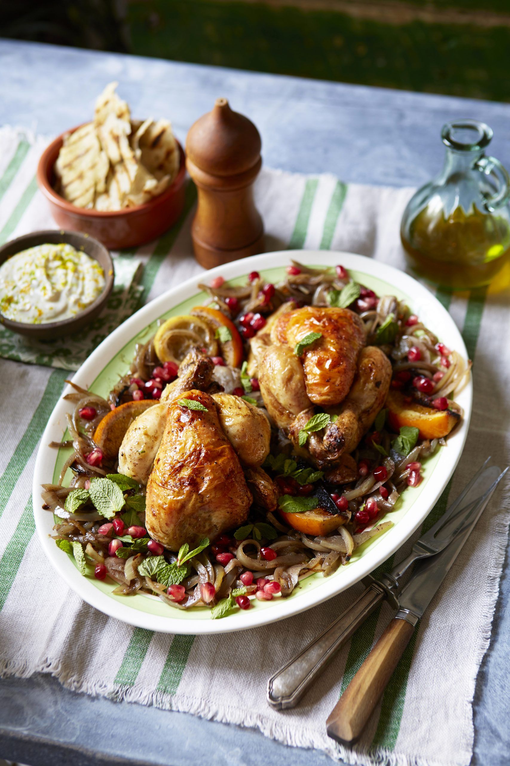 Sumac chicken with citrus fruits and flatbreads recipe