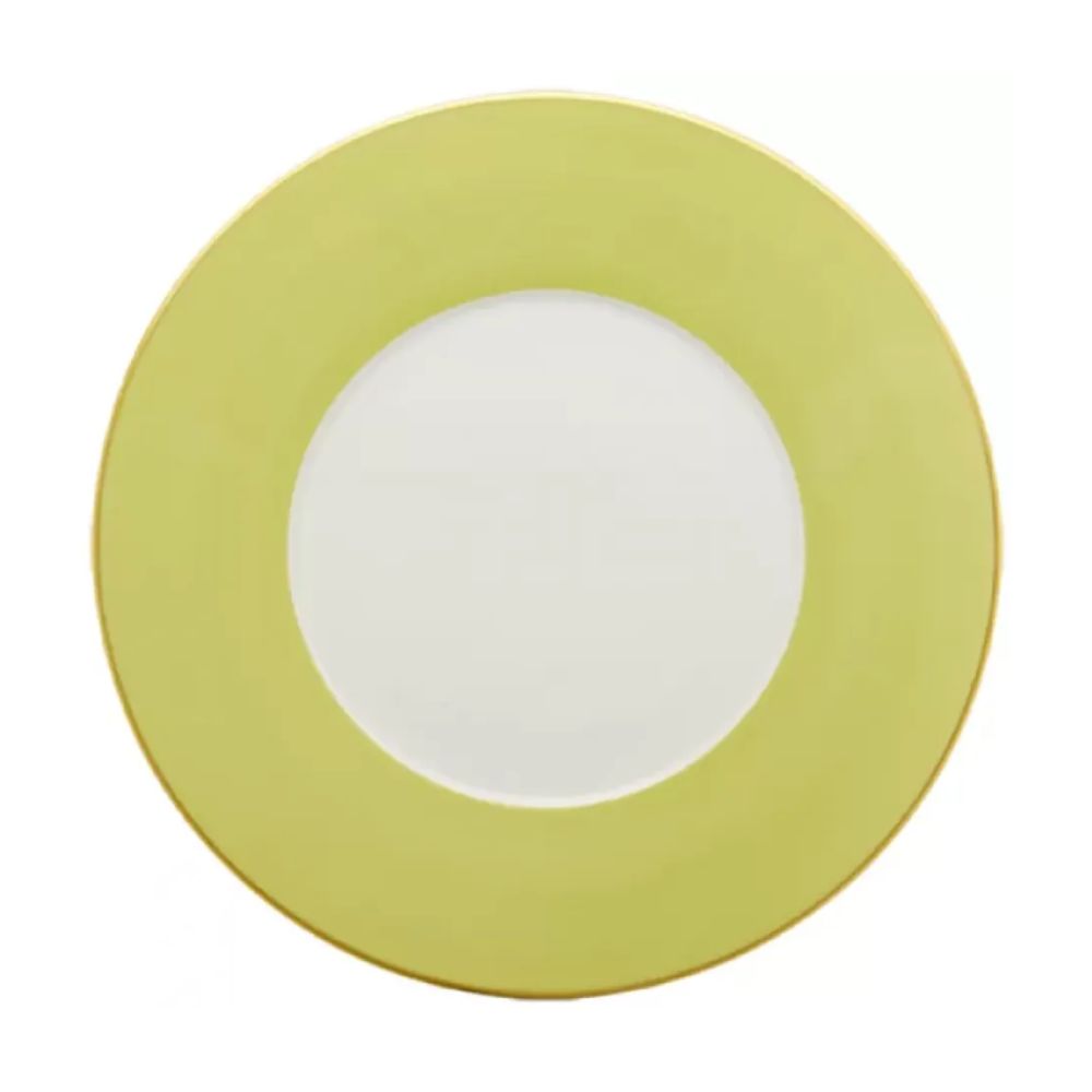 plate with a thick yellow rim and gold edge