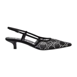gucci low heel pointed toe slingbacks with gg logo printed in crystals