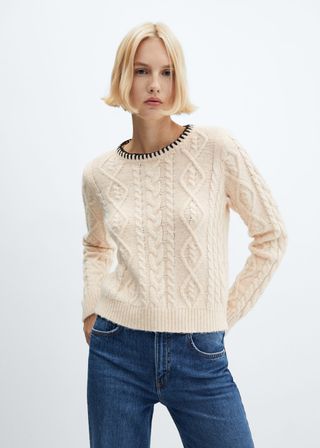 Cable-knit sweater with contrasting trim - Women
