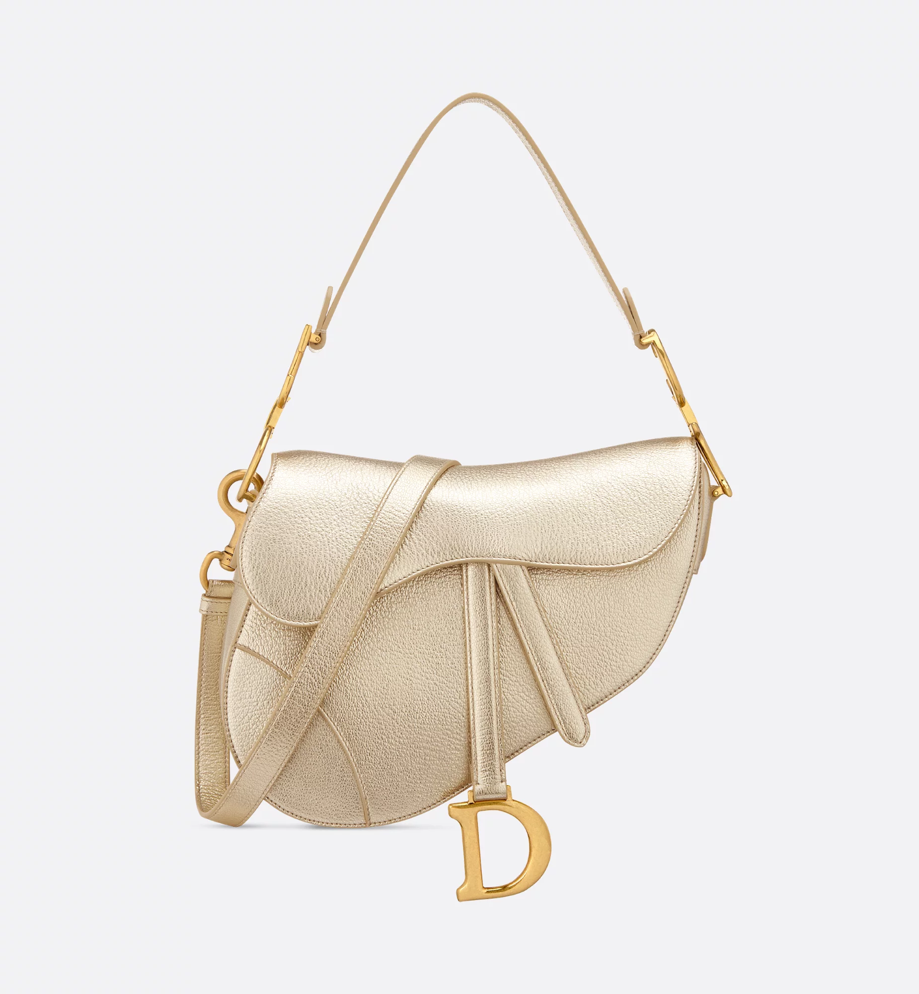 a gold leather dior saddle bag