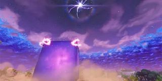 A massive purple cube lands in Fortnite.