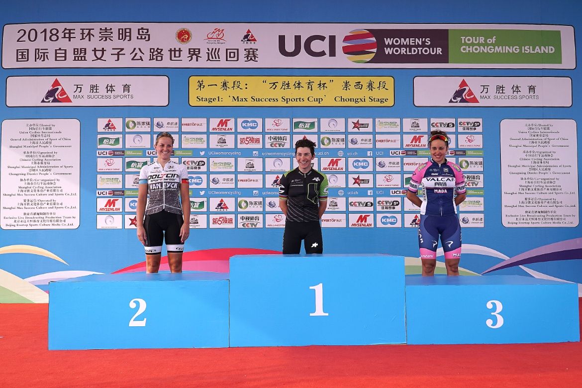 Kelly Druyts, Giorgia Bronzini and Silvia Persico on the podium