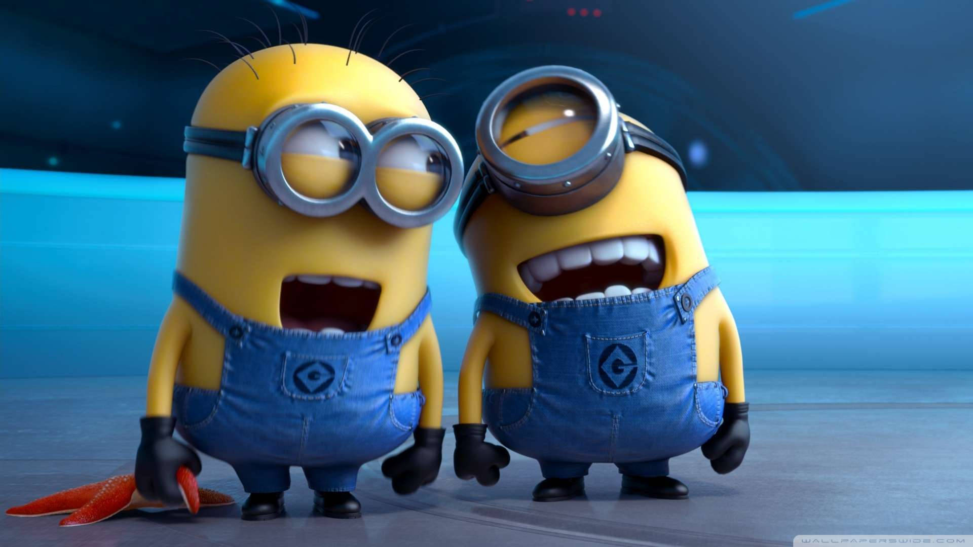 Two minions laughing in a Despicable Me film
