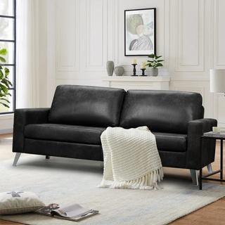 Black vegan leather 2-seat sofa