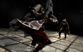 Two strange creatures locked in combat