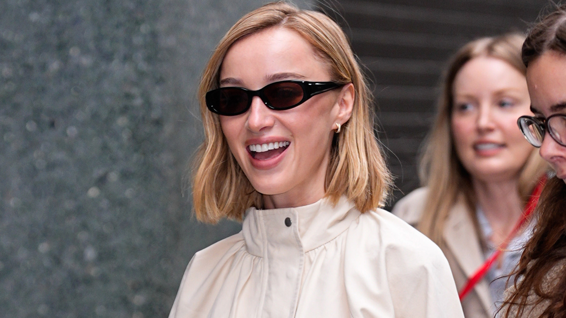 Phoebe Dynevor was spotted in New York City wearing ballet flats with a small Louis Vuitton bag