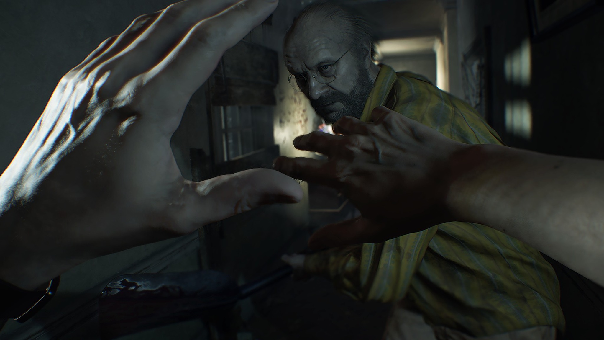 Promotional screenshot of the player attacked by Jack Baker