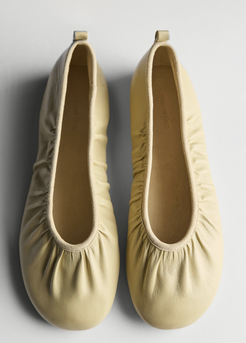 Massimo Dutti, Soft Leather Ballet Flats With Gathered Detail