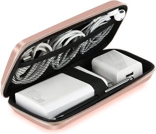 Imangoo Shockproof Carrying Charger Case Hard Protective Eva Impact Resistant Power Bank Pouch Small Electronics Organizer Cable Accessory Travel Essentials for Women,size 6.5''x3.2''x1'',rose Gold