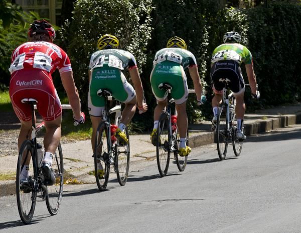 Brett Tivers (Garneau Club Chaussures), seen here leading the break, was aggressive all weekend.