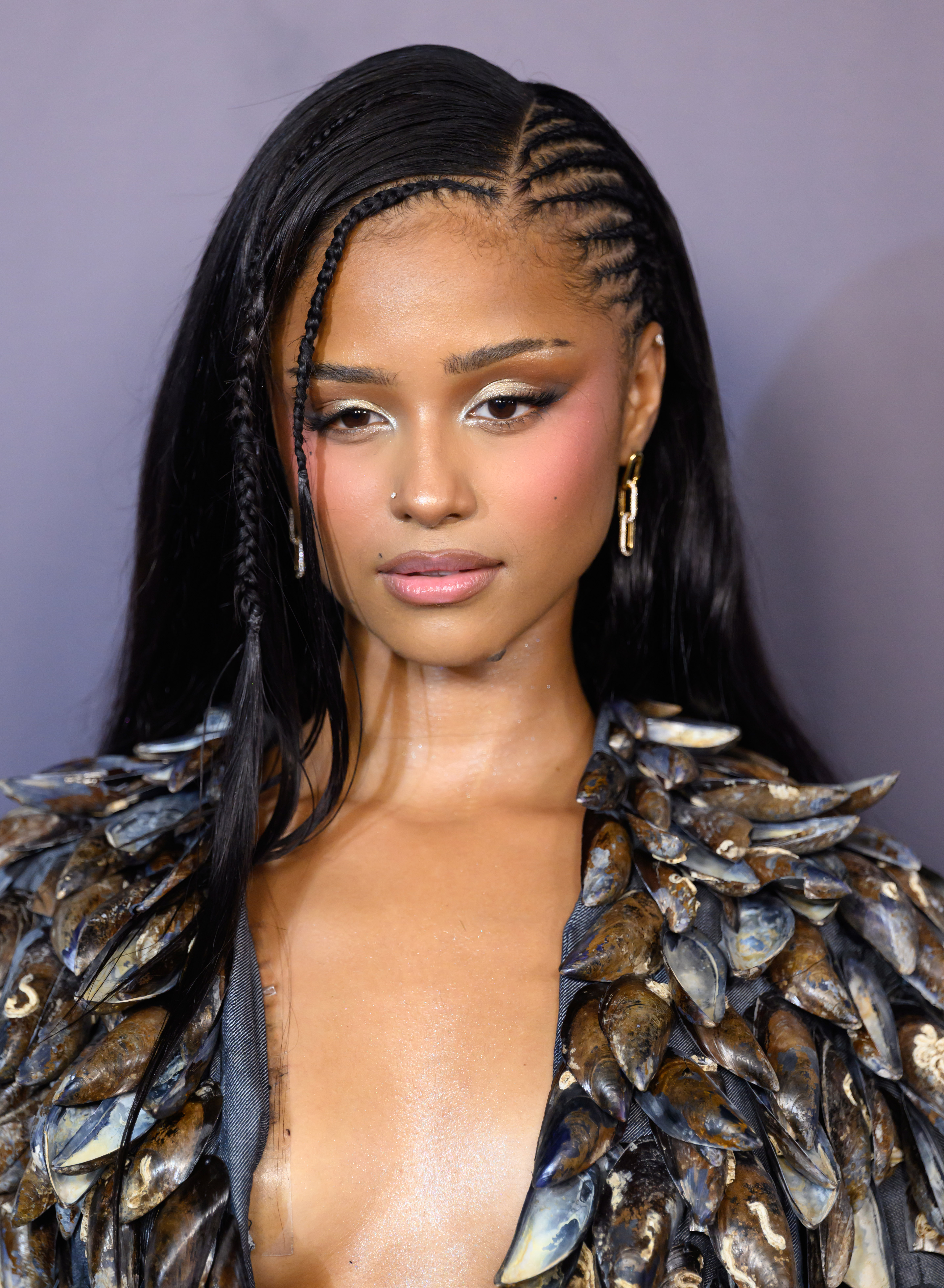 Tyla wearing a half braided hairstyle