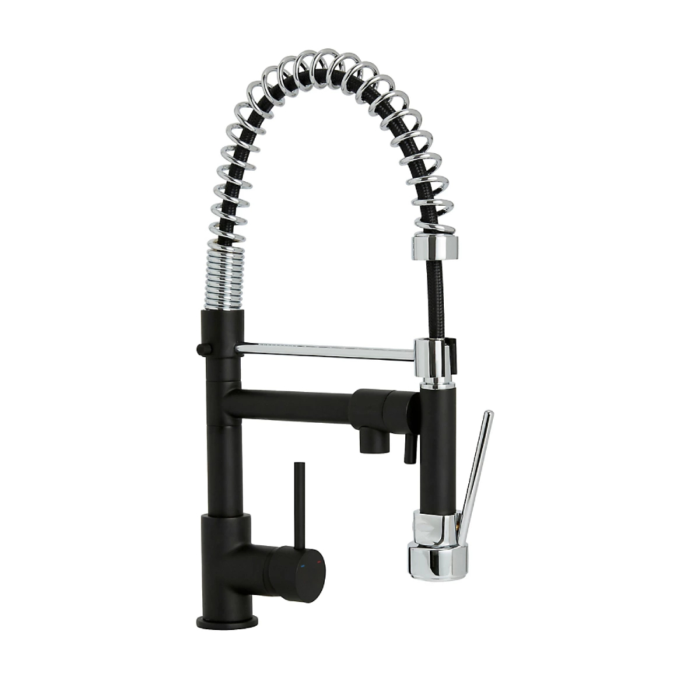 Cooke & Lewis Bilbrough Black Kitchen Side lever spring neck Tap