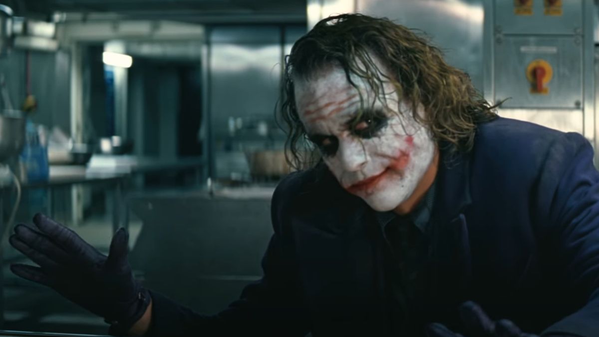 Heath Ledger in The Dark Knight in full makeup.