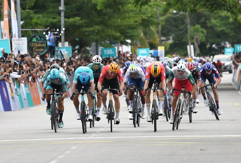 A tight sprint finish at the end of stage 3 of the 2025 Petronas Le Tour de Langkawi