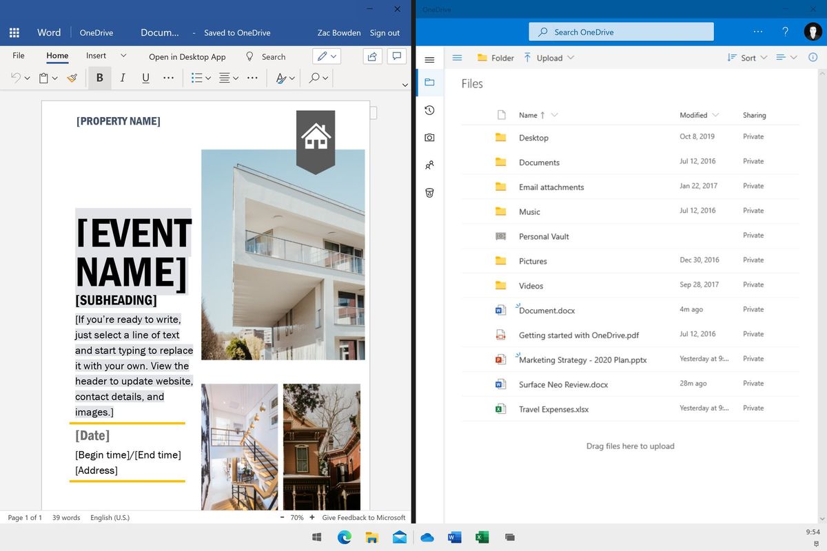 Windows 10X Snapping