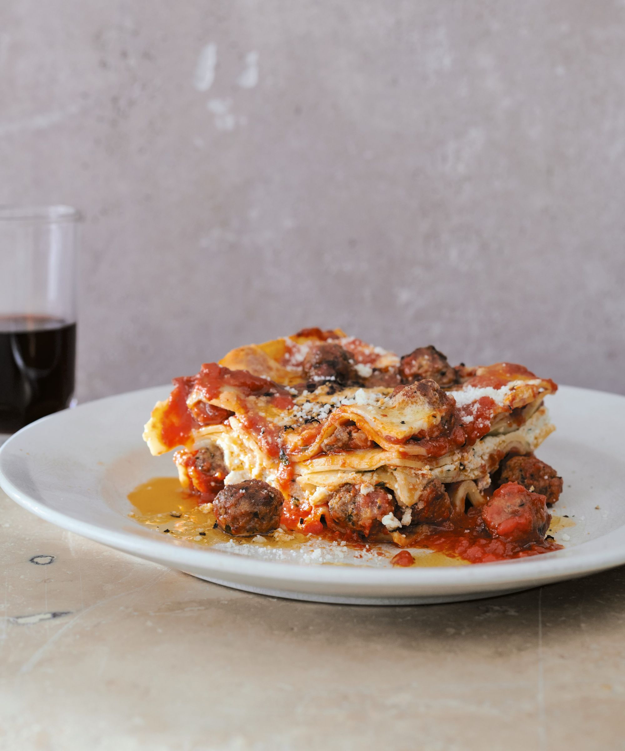 Meatball lasagne on a plate