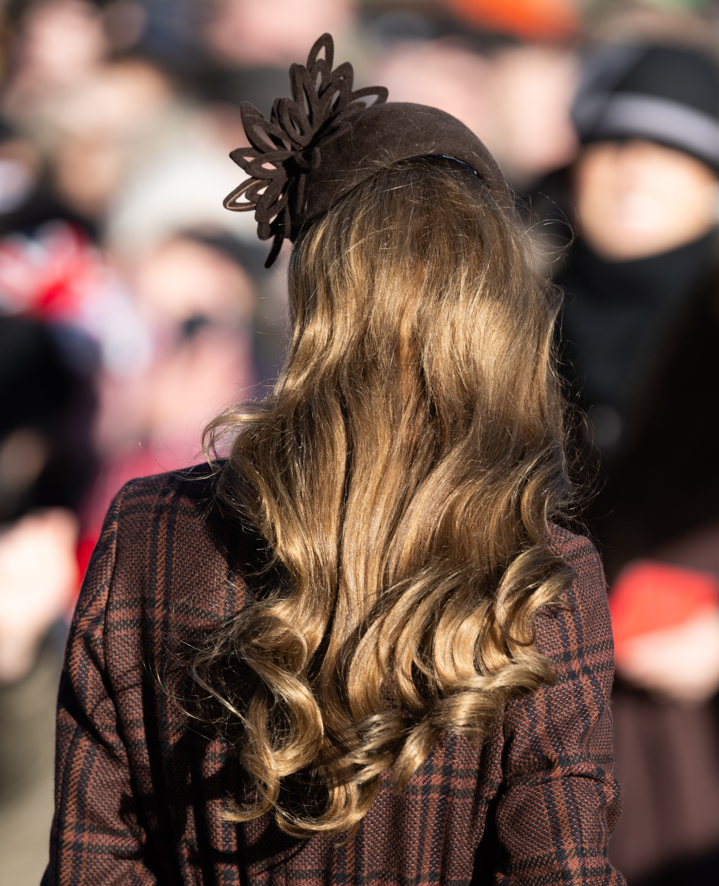 Catherine, Princess of Wales, hair detail, attends the Christmas Morning Service at Sandringham Church on December 25, 2025 in Sandringham, Norfolk. (Photo by Samir Hussein/WireImage)