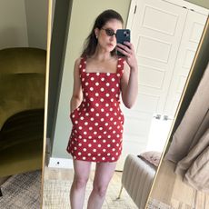 Who What Wear editor Allyson Payer wearing a Posse polka-dot linen dress