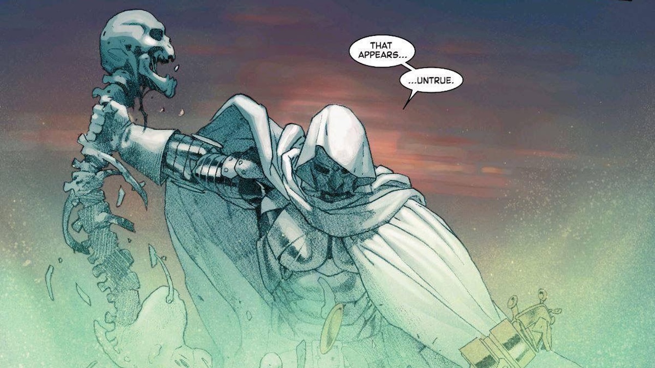 Doctor Doom ripping out Thanos' skeleton in the 2015 Secret Wars comic book series