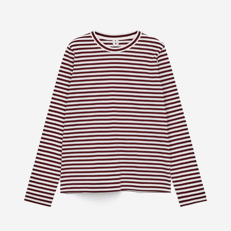 brown and white striped top