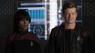 Ashlei Sharpe Chestnut and Ed Speleers in Star Trek: PIcard