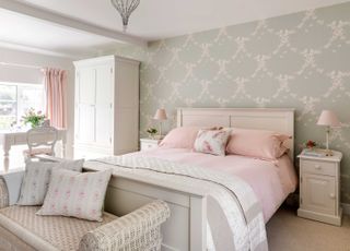 cottage bedroom with pastel colour scheme