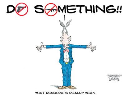 Political cartoon U.S. Democrats gun control ban guns school shootings