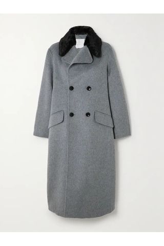 Emma Double-Breasted Faux Fur-Trimmed Wool-Blend Coat